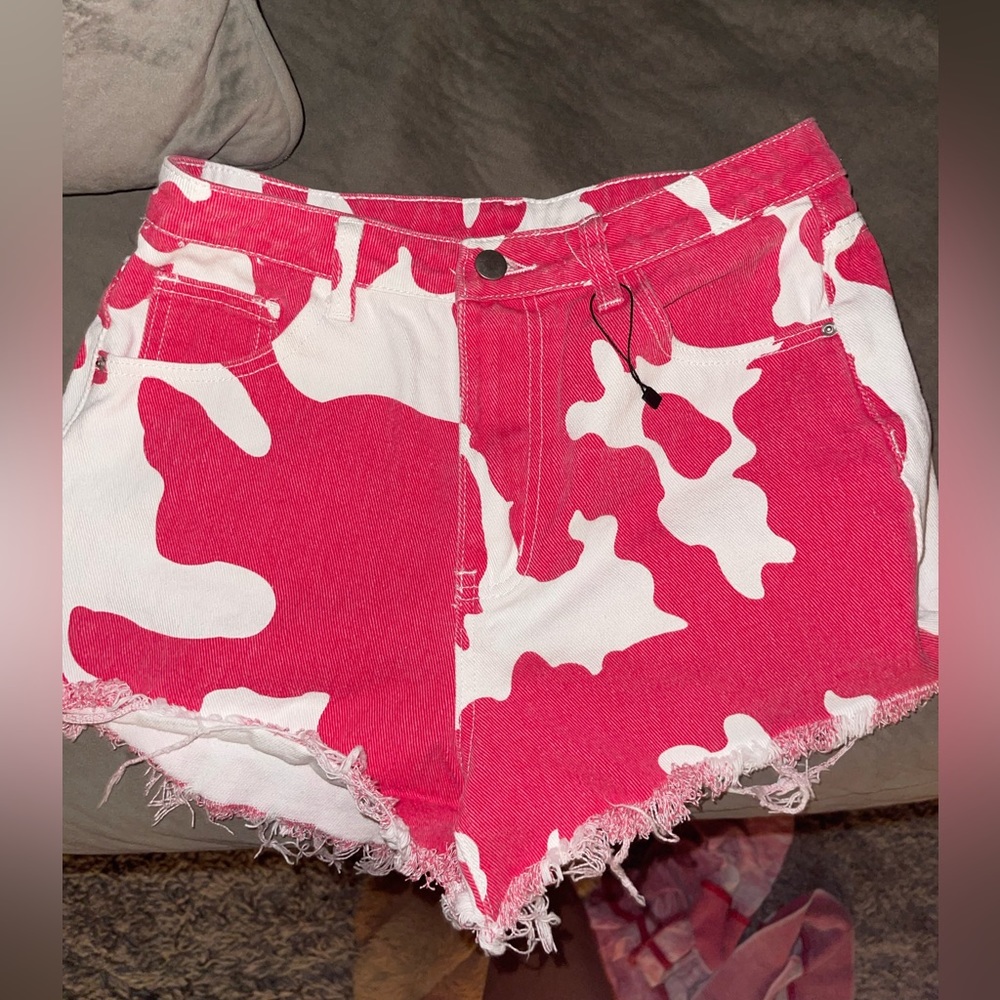 Pink cow print shorts